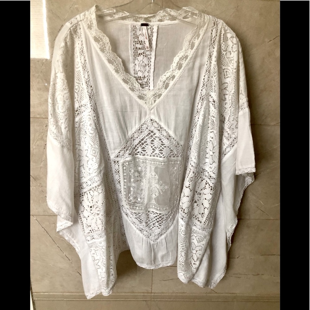 Beautiful White Free People Top with Lace Inserts
